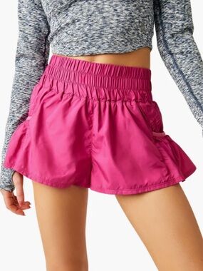 FP Movement by Free People Hot Pink Ruffle-Hem High-Waist Athletic Shorts